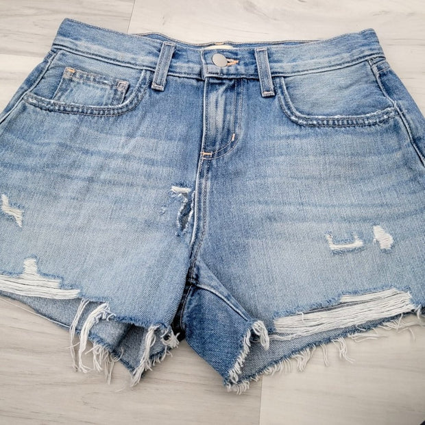 L'Agence Audrey Shorts in Distressed Blue Rumer Size 24 Retail $255