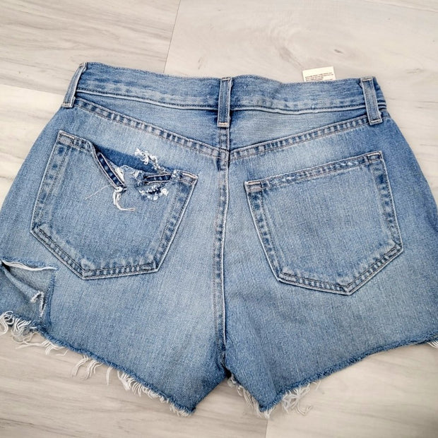 L'Agence Audrey Shorts in Distressed Blue Rumer Size 24 Retail $255