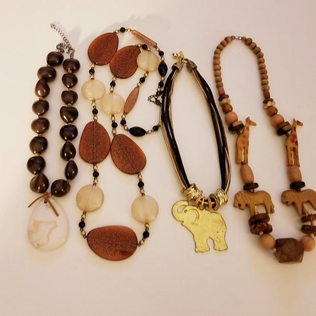 Variety of Brown Necklaces Safari Elephant Stones 15 pieces