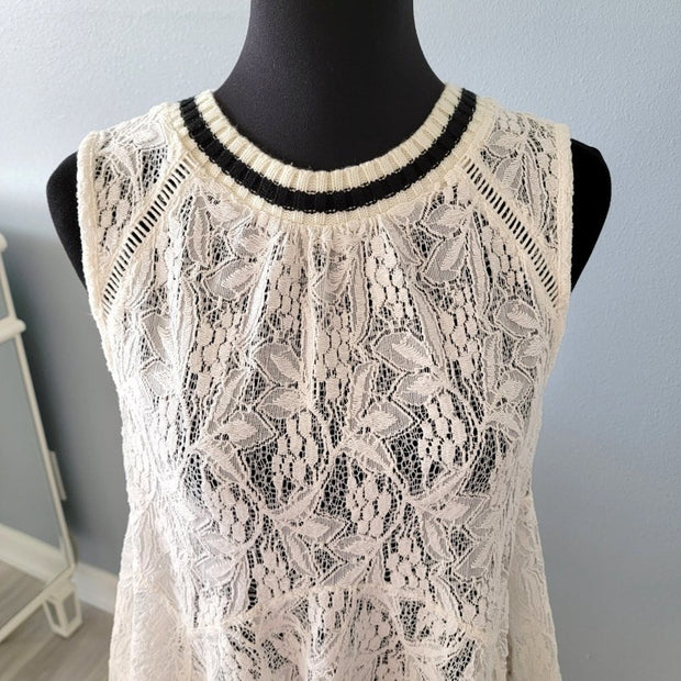 Free People Ivory White Maisie Stretch Lace Fit & Flare  All Star Top NWOT Small