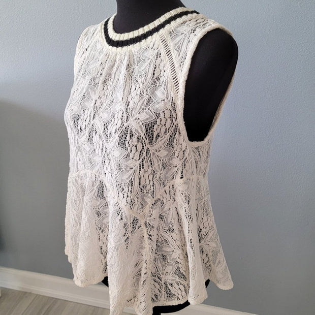 Free People Ivory White Maisie Stretch Lace Fit & Flare  All Star Top NWOT Small