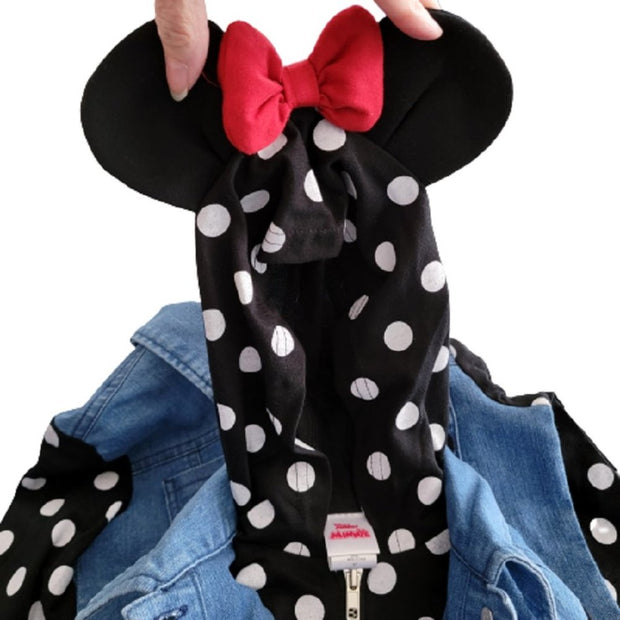 Junior Disney Mickey Minnie Mouse Girls Denim Jean Jacket Hoodie Polka Dot Hat