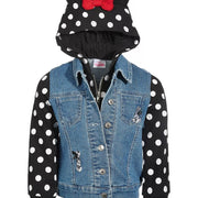Junior Disney Mickey Minnie Mouse Girls Denim Jean Jacket Hoodie Polka Dot Hat