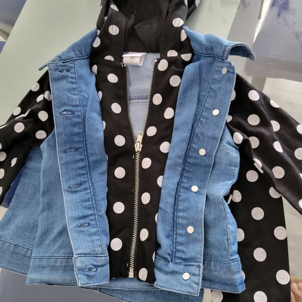 Junior Disney Mickey Minnie Mouse Girls Denim Jean Jacket Hoodie Polka Dot Hat