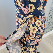 NWOT Nine Britton Long Maxi Jersey Stretch Knit Floral Navy Dress Size M