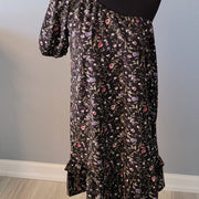 FRENCH Grey One Shoulder Floral Dress-NWOT Size Large