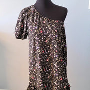 FRENCH Grey One Shoulder Floral Dress-NWOT Size Large