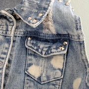 Boom Boom Jeans Denim Distressed Acid Wash Cotton Vest