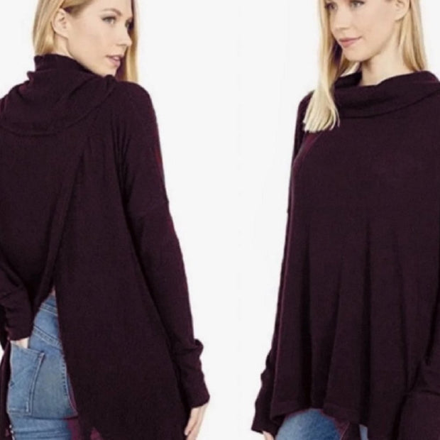 Free People NWT Juicy Long Sleeve Cowl Top Wine Color Retail $88