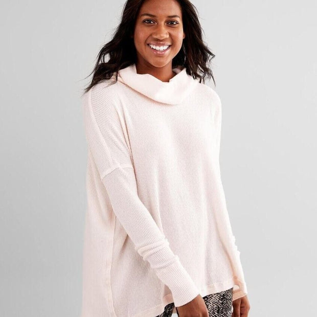 NWT Free People Waffle Juicy Long Sleeve Cowl Neck Top Retail $88