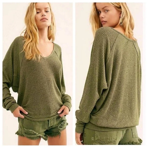 NWT Free People Santa Clara Thermal In Ferngully Green Retail $78.00