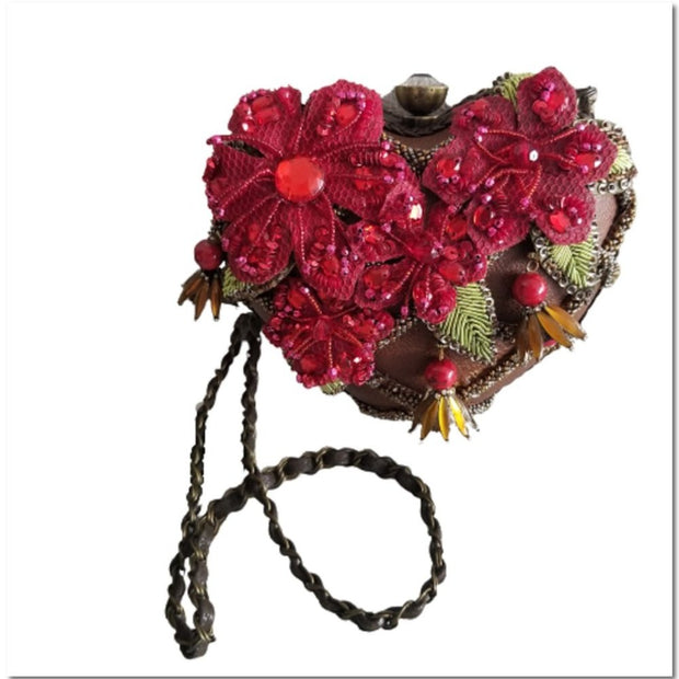 Mary Frances Red Rose Tangled Love Hard Shell Heart Minaudiere Shoulder Bag, New