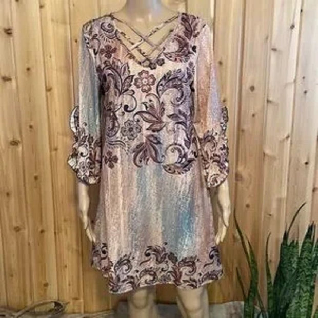 Lily Brand New Dress Open Ruffled Sleeves Criss Cross Back Size Small EUC