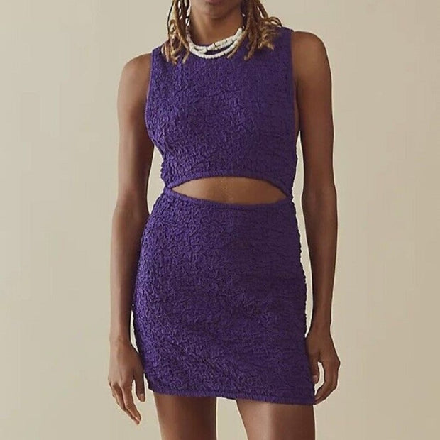 Free People Mamacita Solid Mini Endless Summer Purple Cutout Stretch Dress NWOT