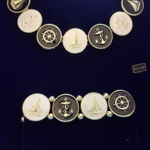Nautical Jewelry Set Bracelet Necklace Earrings Anchor Sailboat Boxed Retail $65