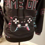 Game Over Black Nylon Poly Graphic Gamer Hoodie NWOT Unisex Teen Adult Size XS