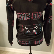 Game Over Black Nylon Poly Graphic Gamer Hoodie NWOT Unisex Teen Adult Size XS