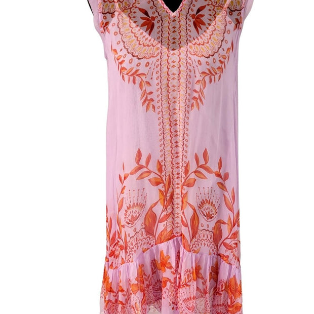Anthropologie Floreat 100% Silk Boho Sheer Lined Slip Coverup Dress Size 4