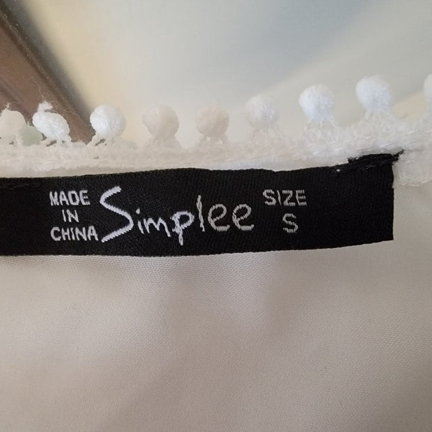 Simplee Shein Swiss Dot Bishop Sleeve Guipure Lace Trim Embroidered Dress NWOT