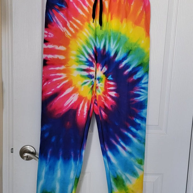 Rainbow Tie Dye Polyester Drawstring Sweat Pants Size M Unisex