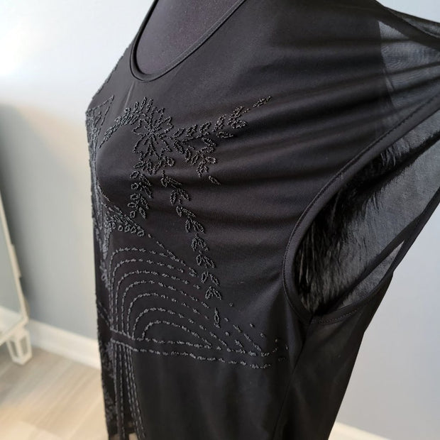 Forever 21+ Sheer Black Beaded See-Through Blouse Top Size 3X EUC