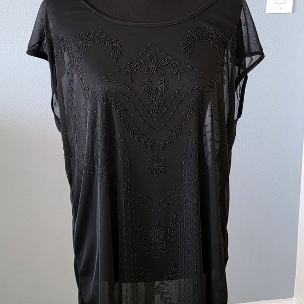 Forever 21+ Sheer Black Beaded See-Through Blouse Top Size 3X EUC