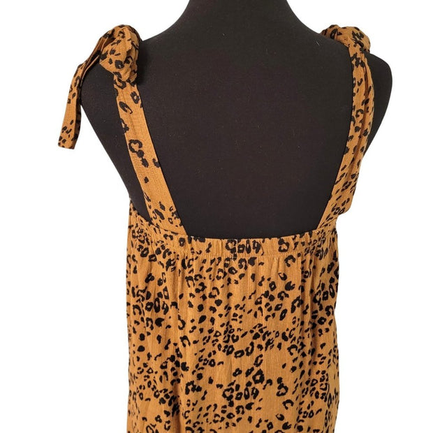 NWOT FRENCH GREY Maxi Dress w Shoulder Ties  Brown & Black Animal Print Size M