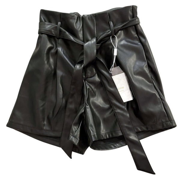 NWT Black Belted High Waisted Leather Shorts Fashion Summer Size Small
