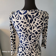 NWOT Ralph Lauren Blue Abstract Print Faux-Wrap Sheath Dress Midi Size 4