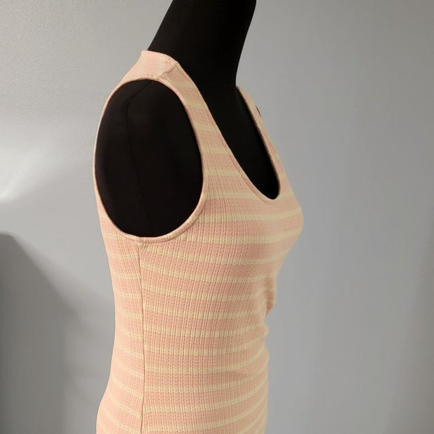 Kaileigh Cara Knit Sleeveless Pink Yellow Stripe Dress Bodycon Stretch NWOT