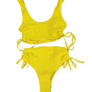 Bozzolo Bright Yellow Knit Thong Bikini Bathing Suit Size Medium NWOT
