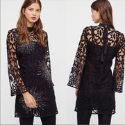 Free People The North Star Dress Black Starburst Lace Dress NWOT Retail $168