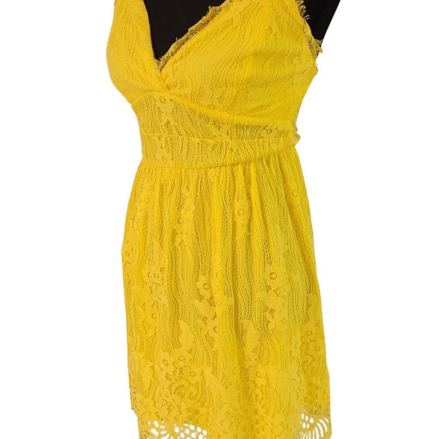 Aooksmery Bright Canary Yellow Strap Lace Lined Dress Size Small NWT