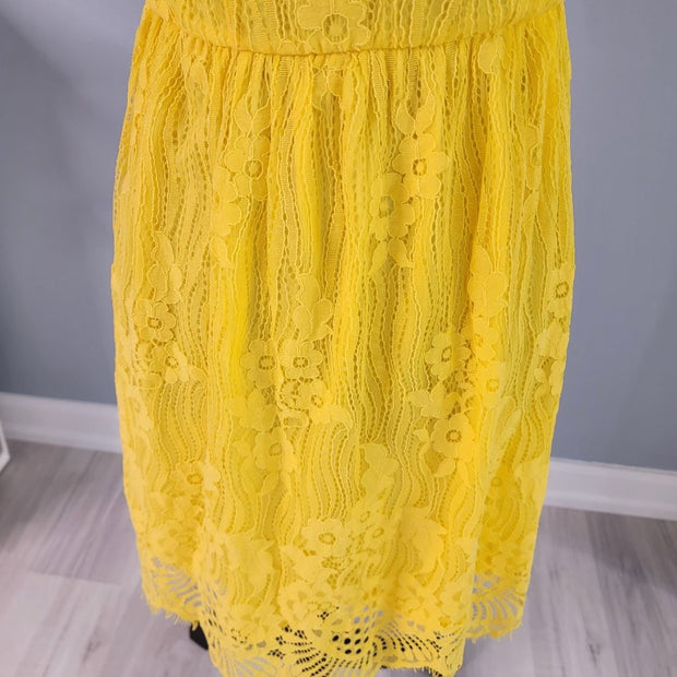 Aooksmery Bright Canary Yellow Strap Lace Lined Dress Size Small NWT
