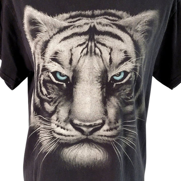 DOM White Tiger Blue Eyes Unisex Black Tee Shirt Size M EUC