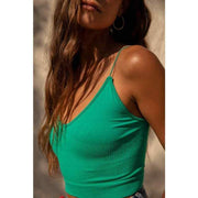 Free People Ribbed V-Neck Brami Forest Green Cami Tank Top Size XSmall