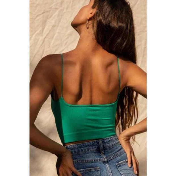 Free People Ribbed V-Neck Brami Forest Green Cami Tank Top Size XSmall