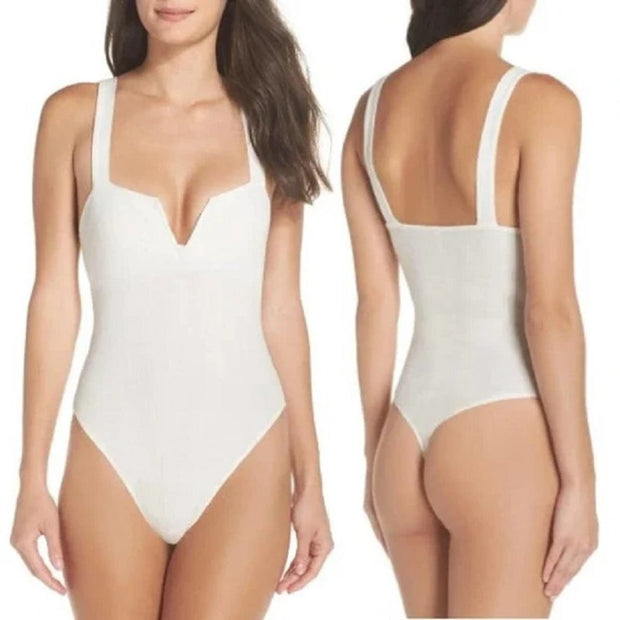 Free People Ivory White Pippa V-Wire Thong Sleeveless Bodysuit EUC Size XS