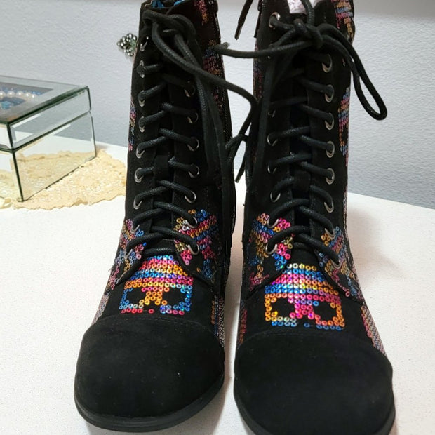 Iron Fist Skull Sequin Shoes Booties Ankle Boots Size 6