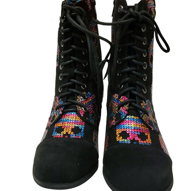 Iron Fist Skull Sequin Shoes Booties Ankle Boots Size 6