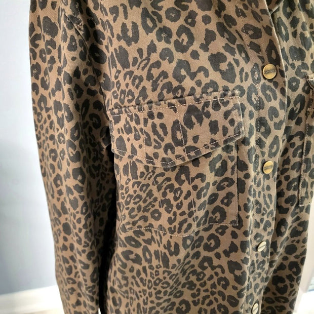 Ladies Sanctuary Cheetah Leopard Brown Shirt Jacket Size Large petite Shacket