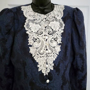 Vintage Jessica McClintock Bridal Blue Jacquard Jacket Skirt Suit Size 16