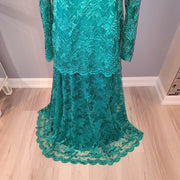 Samax Turquoise Green Floor Length Two Piece Lace Gown Dress Size 12