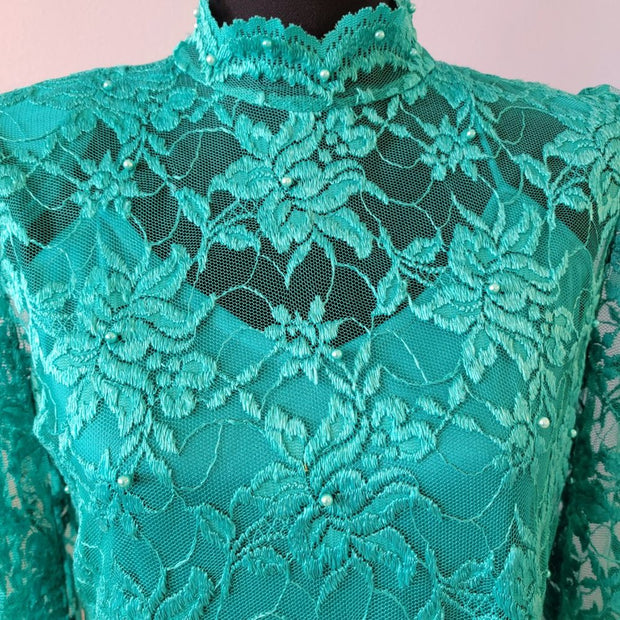 Samax Turquoise Green Floor Length Two Piece Lace Gown Dress Size 12