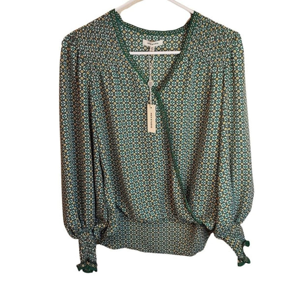 Max Studio Green Fold Over Blouse NWT Size XSmall Retail $118