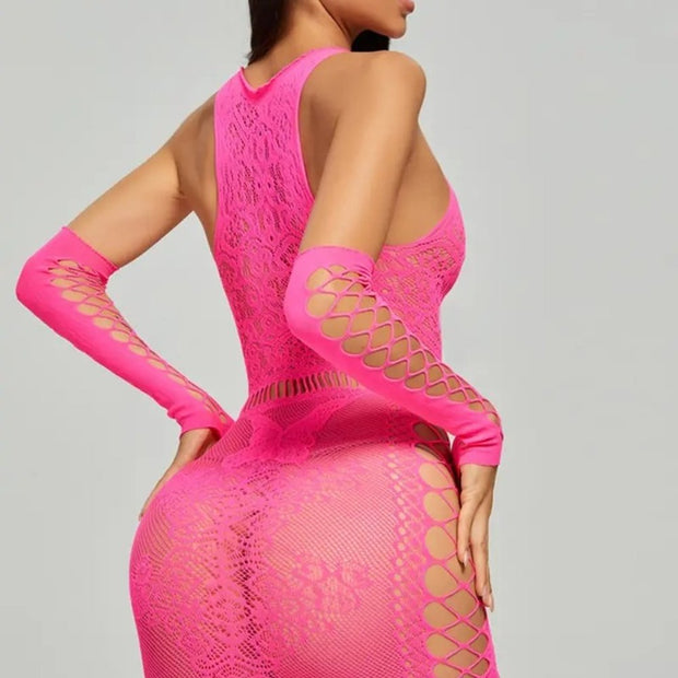 Lace Lingerie Hot Pink Bodycon Sheer Stretch Elastic Form Fitting Paint