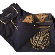 COOGI Authentic Australia Medallion Black Denim Shorts and Polo Shirt Set