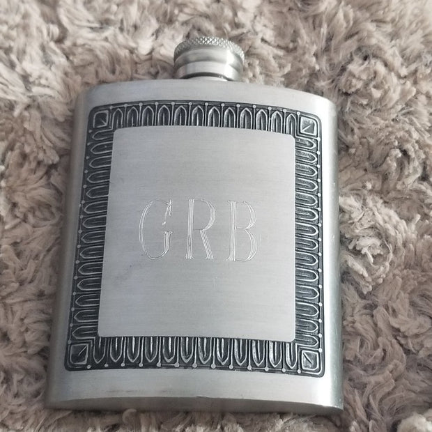 Vintage Siam Pewter Flask Heavy GRB Initials Hiking Skiing