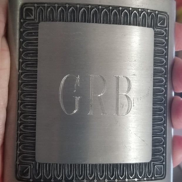 Vintage Siam Pewter Flask Heavy GRB Initials Hiking Skiing