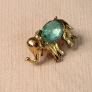 Vintage Elephant Brooch Goldtone Green Stone Brooch